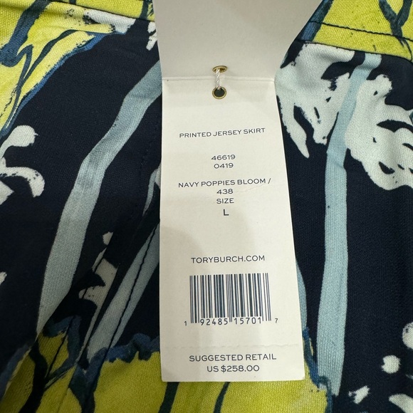 $258 TORY BURCH Printed Jersey Skirt Navy Poppies Bloom Size L NEW WITH TAG! - Picture 10 of 11